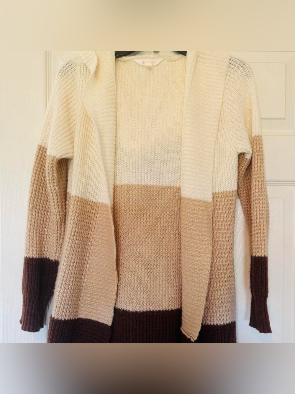 Cream, Tan & Brown Colorblock Open-Front Cardigan